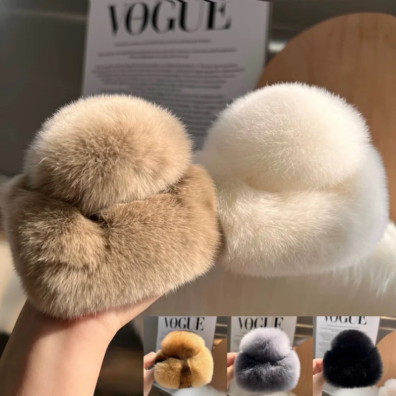 Зимняя нечеткая заколка для волос женская теплая пушистая натуральная меховая