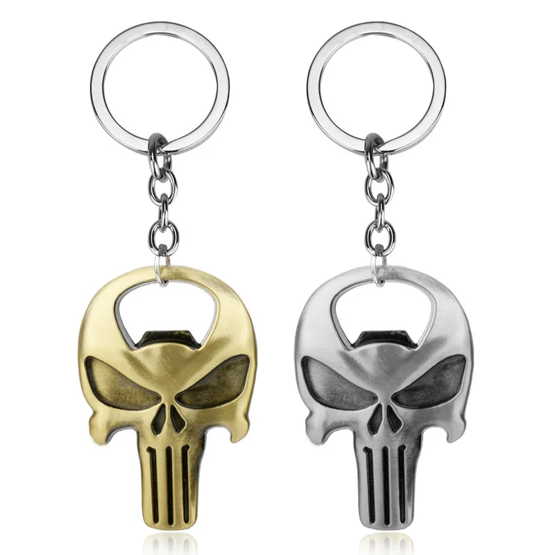 

Marvel The Avengers The Punisher Skull Key Chain Punisher Skeleton Keyring Terminator Skull Head logo Keychains Bottle Opener