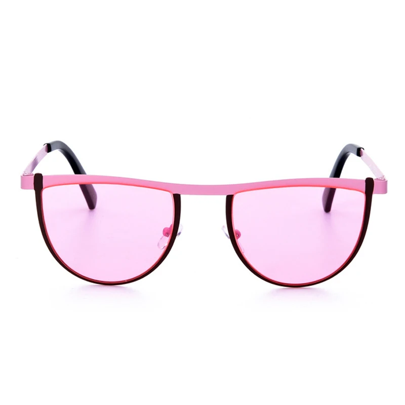 

New Fashion MEIRONG Half Moon Sunglasses Women Stainless Steel Frame Brand Designer Punk Party Men Glasses Oculos De Sol Tone
