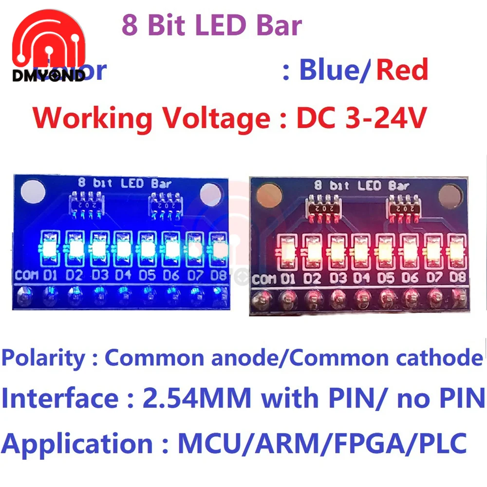 

1Pcs 3-24v 8-Bit Blue/Red Common Anode/Cathode Led Indicator Board Starter Kit Module