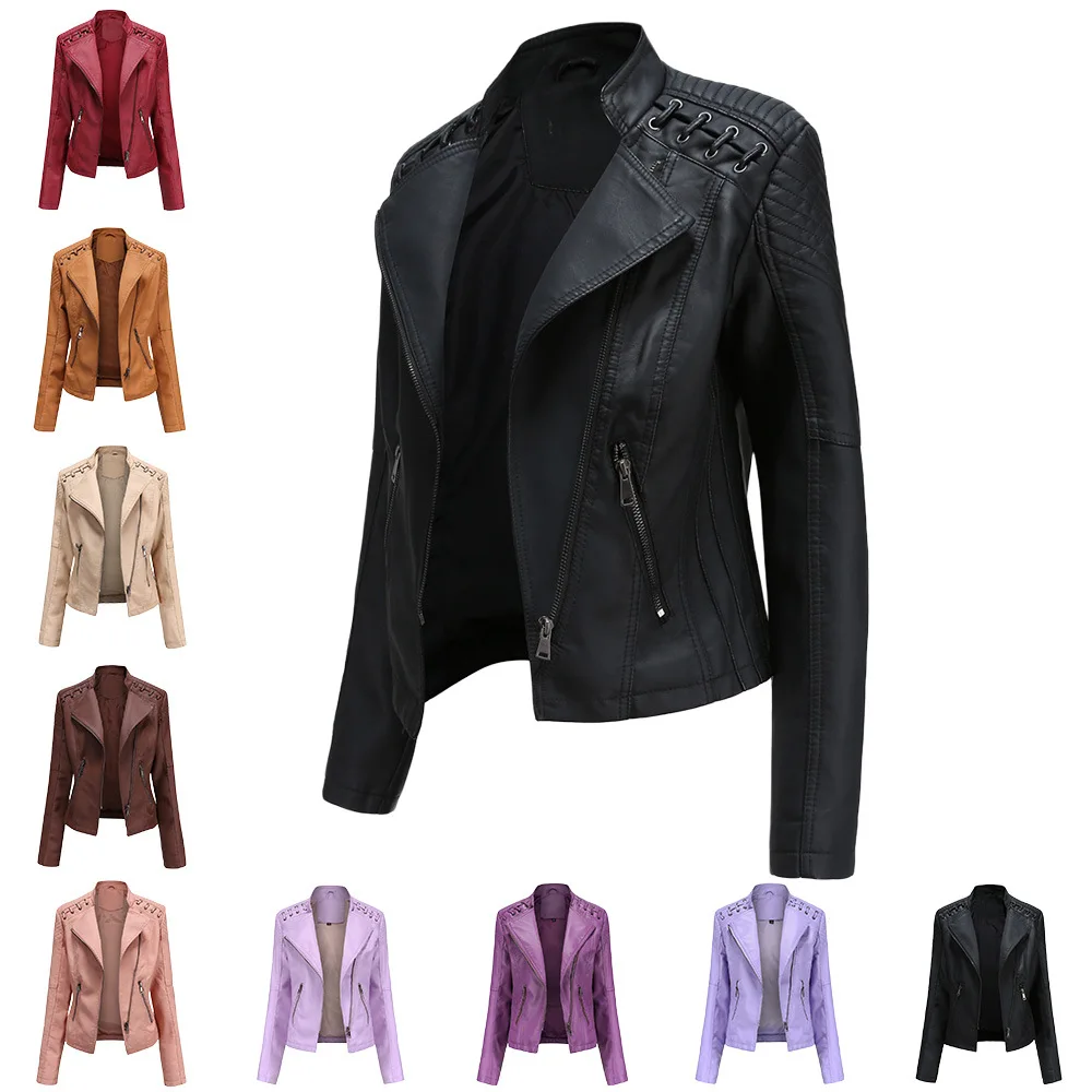 Nice Pop European spring and autumn women's leather jacket short jacket slim fit thin leather jacket women's motorcycle clothes