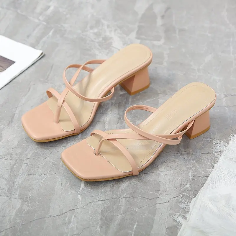 

Women's Sandals Buckle Strap Open Toe Ladies Sandalias Pu Summer Shoes Casual Female New Comfort Sandalia Thin High Heels Mujer