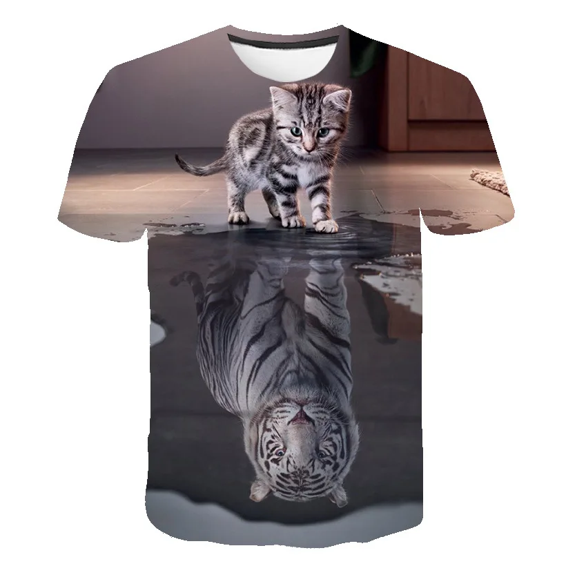 

Men Summer New 3D Animal Cat /Tiger T Shirt Print Cool Funny Tops O Neck Short Sleeve Fashion Male Women 3D Printed T-shirts