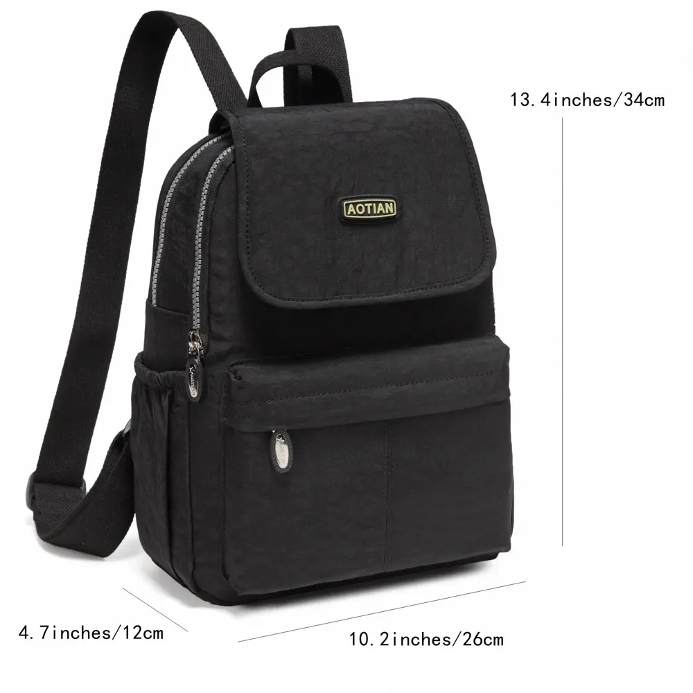 Small Backpack for Girls and Women Nylon Adult Mini Daypack 9 Liters Black