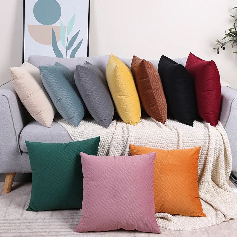 

Nordic Style Ins Solid Velvet Tile Twill Pillow Cover Removable Washable Office Living Room Cushion Cover Waist