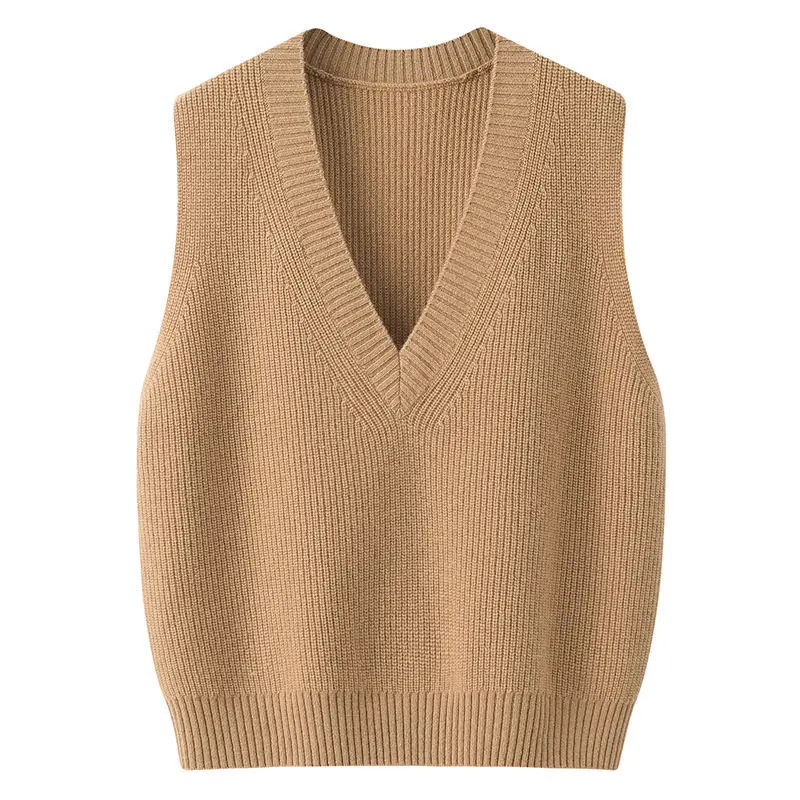 

Женский трикотажный жилет, Универсальный однотонный свитер без рукавов с V-образным вырезом, модель A25 в Корейском стиле на осень и зиму, 2023