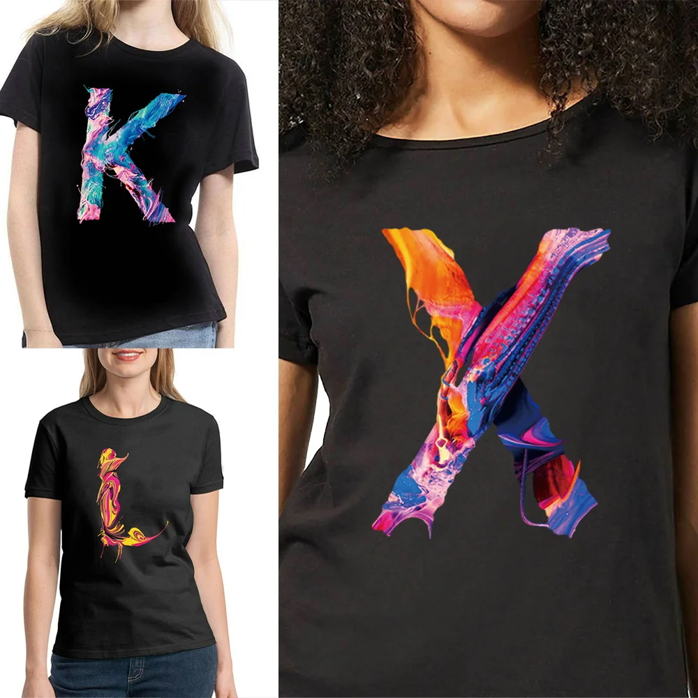 

T shirt for women Paint 26 Letter Printing Short Sleeve Tees Fashion Clothes Pullover Top O-neck Casual Sport Breathable T Shirt