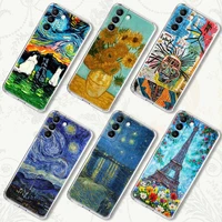 cat van gogh starry night oil painting transparent case for samsung galaxy s22 s21 s20 fe s 22 ultra s10e s9 plus 5g cover coque