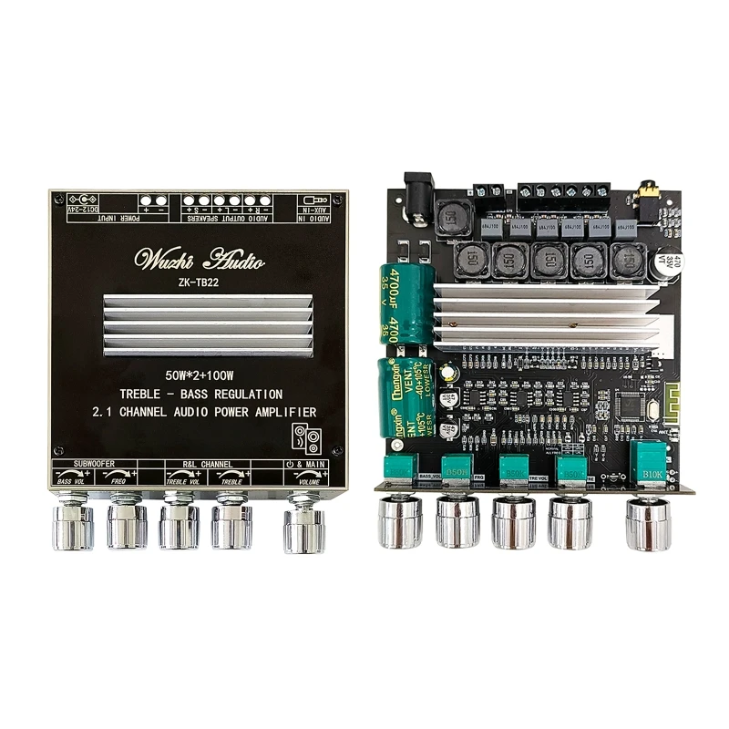 

BT- Amplifier Board 2.1 2X50W+100W 12V-24V Power Amplifier Module with BT-/AUX Input Support Custom BT- Name App J2FA