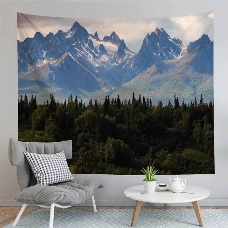

Natural Scenery Foggy Forest Tapestry Wall Hanging Gray Landscape Dorm Tapestry Wall Carpet Psychedelic 150x130cm