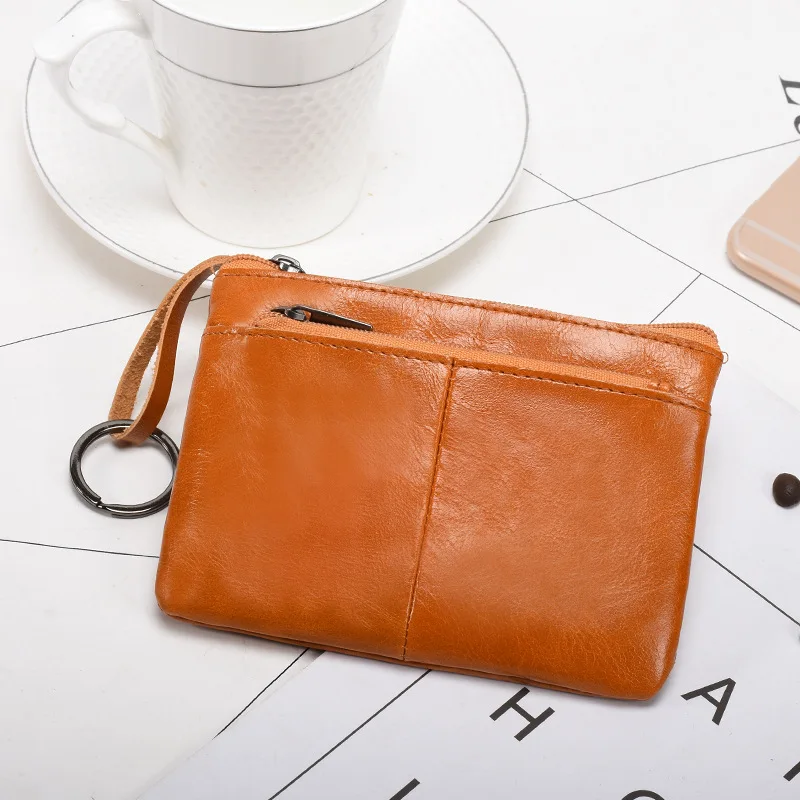 

Retro Solid Color Simple Small Zipper Clutch Key Money Bag Vintage Women Genuine Leather Coin Purse Men's Card Holder Mini Bag