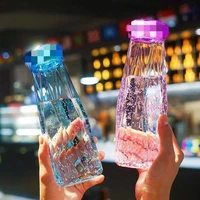401 500ml diamond glass with a cup of water bottles for girls free shipping students couples transparent water bottle