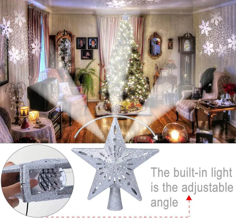 

3D Блестящий светильник в виде полой звезды, Топпер светодиодный дерева, светодиодная лампа для проекции в виде верхней звезды, Рождественск...