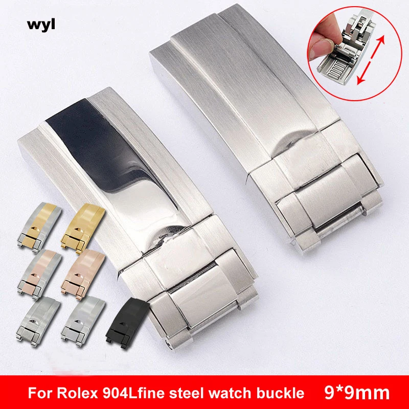 

9mm Stainless steel folding buckle glide lock for Rolex submariner Oysterflex Daytona GMT watch band strap Deployment clasp