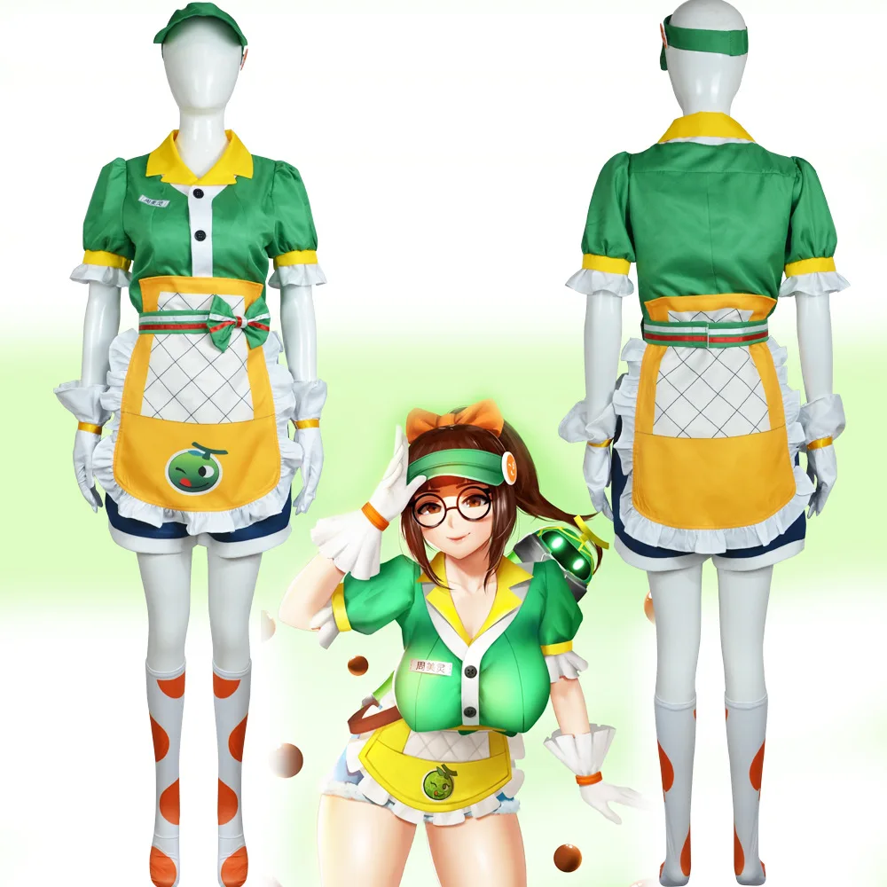 Фото Overwatch Mei Косплей Аниме Mei-Ling Zhou костюмы Honeydew кожа платье горничной женский костюм игровая одежда Хэллоуин disfraz mujer №3