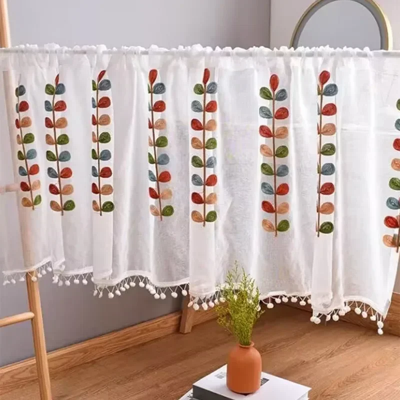 150x60/180x60 см полупрозрачные занавески с вышивкой листьев кухонные ярусы