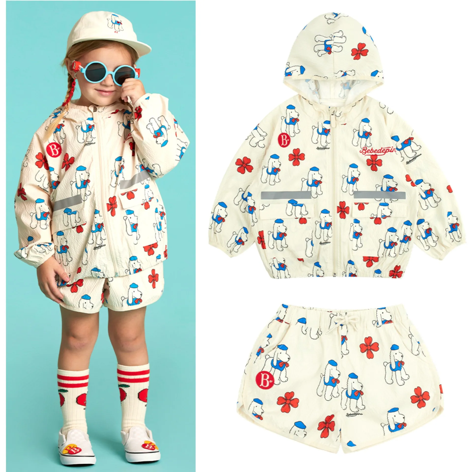 

Kids Clothes Girls BE Cartoon Print Hooded Coat and Shorts Sunscreen Clothing for Boys and Girls Outfit Set