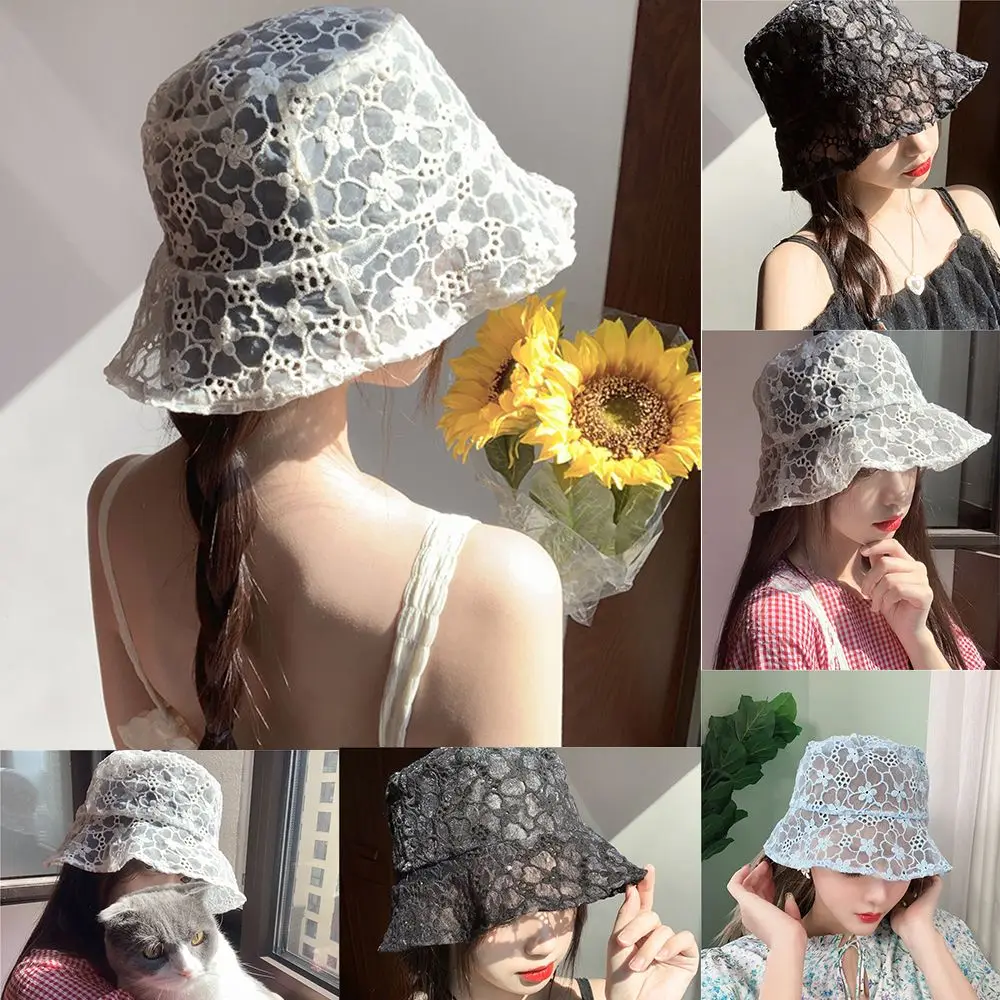 

New Fashion Outdoor Hollow Ladies Fisherman Hats Flower Bucket Hat Sun Hat