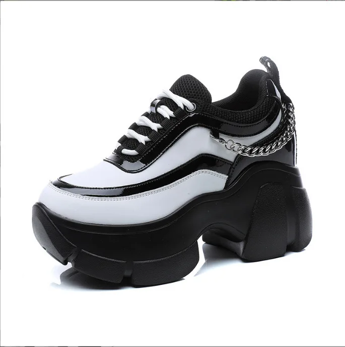 10cm Elevator Shoes Metal Decoration Ankle Boot Platform Wedge Women Casual  Autumn Super High Hidden Heel Sneakers Shoes