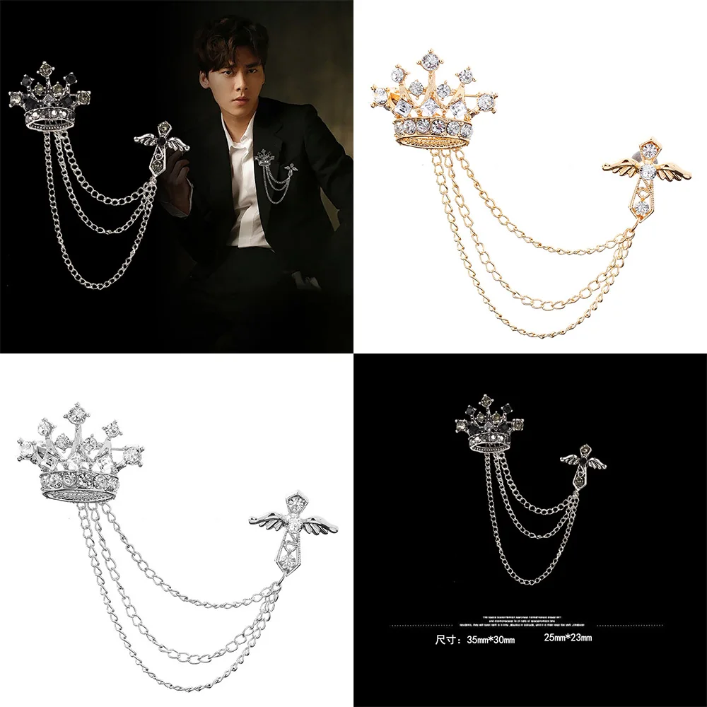 Корейский Британский Стиль Корона птица брошь крест костюм кисточка цепь лацкан