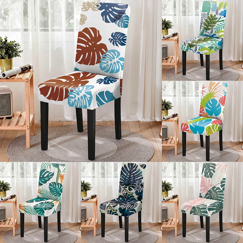 

Nordic Style Leaves Chair Cushions for Dining Room Anti-dirty High Back Chair Protector Spandex Removable Fundas Para Sillas