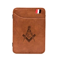 pu leather laser engraving masonic logo magic wallet vintage money clips card purse bd001