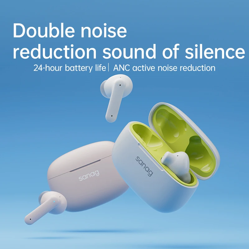 

Sanag T80S PRO Active Noise Cancelling Headphones Dual Host AAC HiFi TWS Wireless Bluetooth Earphone ANC Earbuds 4 MIC Headset