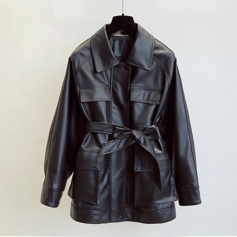 Пальто из искусственной кожи для женщин, облегающие куртки из искусственной кожи, винтажные мотоциклетные куртки, элегантные пальто на пуг...