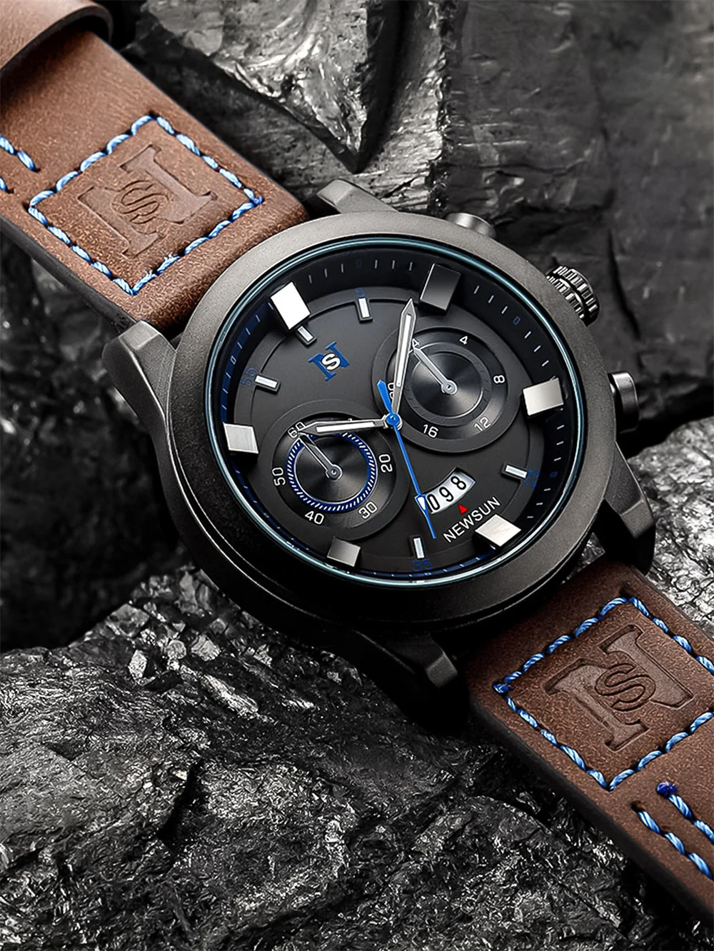 

TOMI-NS New Men's Sports Leisure Large Dial Five-pin Calendar Quartz Belt Wrist Watch with Gift Box