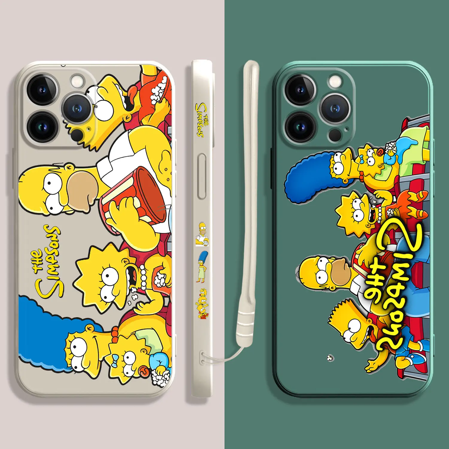 

Square Liquid Case For Apple iPhone 14 13 12 11 Pro Max 13 12 Mini XS XR X 7 8 6 6S Plus The Simpsons Watch Movies Eat Popcorn
