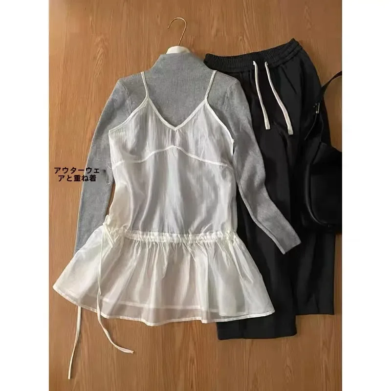 Ropa Mujer сетчатый жилет на шнуровке одежда топ без рукавов с v-образным вырезом