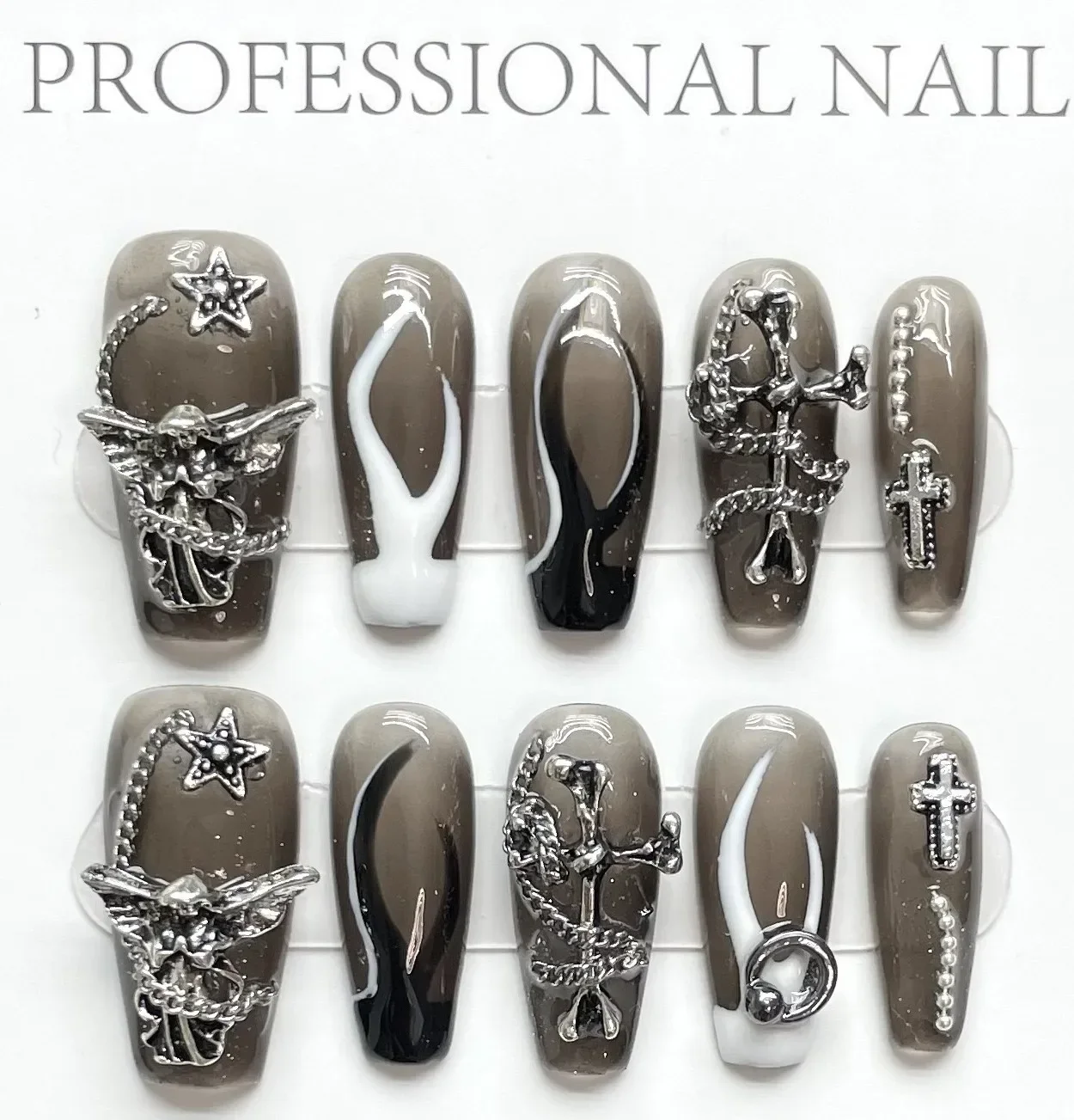 Накладные ногти ручной работы Y2k в готическом стиле черные и красные накладные на