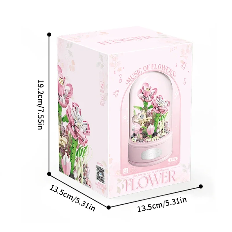 438 шт. + Цветочная музыкальная шкатулка гардении строительный блок креативный