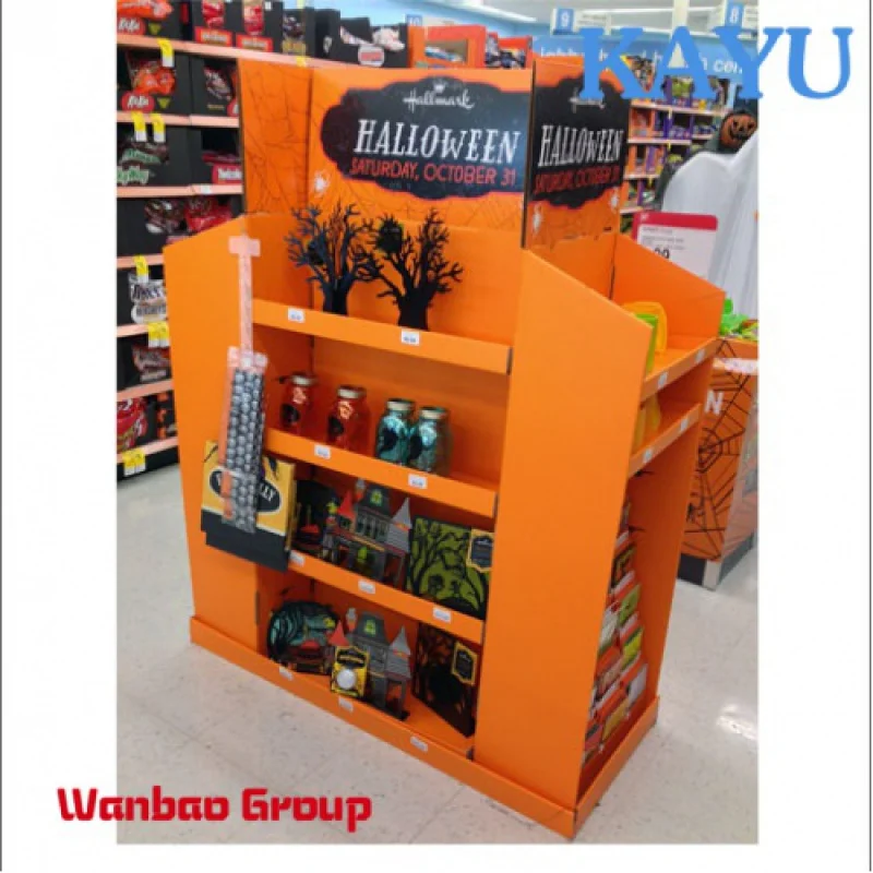 Retail promotional supermarket advertising floor corrugated cardboard 1/4 pallet display bins halloween display stand