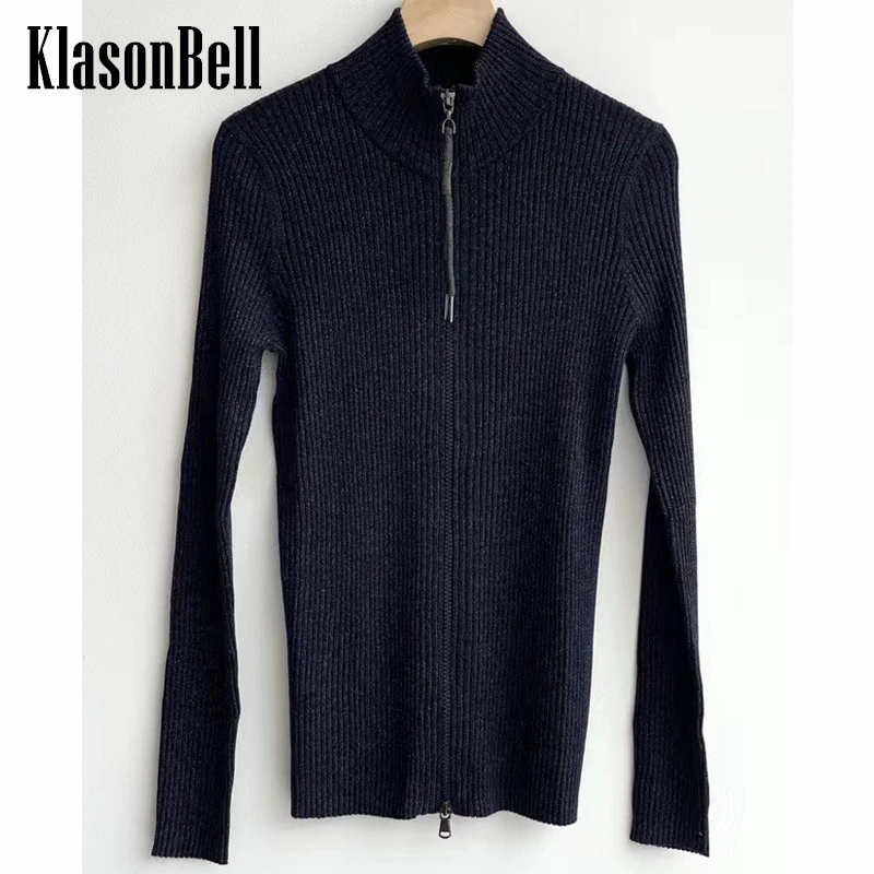

9,16 KlasonBell модный воротник-стойка на молнии стрейч Тонкий с длинным рукавом шерстяной вязаный кардиган свитер для женщин