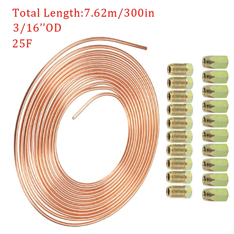 25ft 7.62m Roll Tube Coil of 3/16" OD Copper Nickel Brake Pipe Anti-rust Hose Line Piping Tube Tubing With 16PCS Tube Nuts images - 6