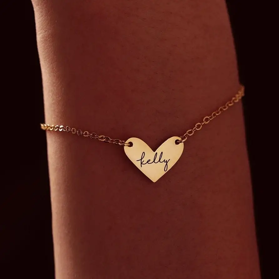 

Engraved Name Bracelet,Gold Heart Bracelet,Minimalist Bracelet for Women,Personalized Gifts,Girlfriends Gift,Best Friends Gift
