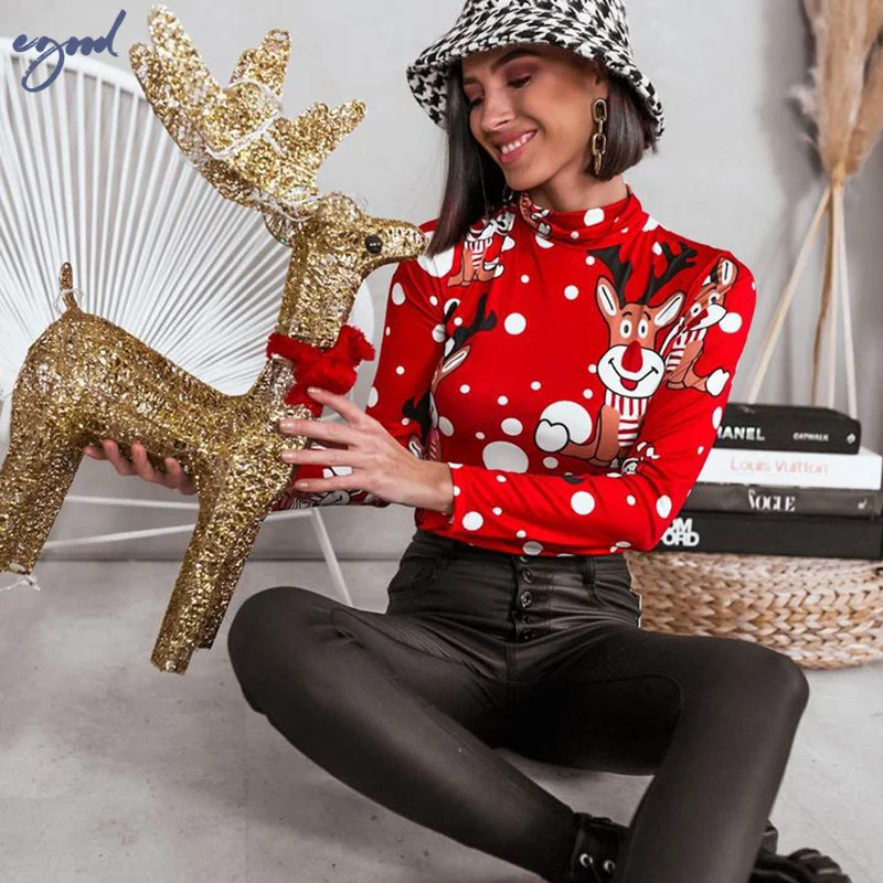 

Богемия точечный принт комбинезон с длинными рукавами женский осенне - зимний воротник теплая футболка рождественский лось милый снеговик комбинезон 2023 новый