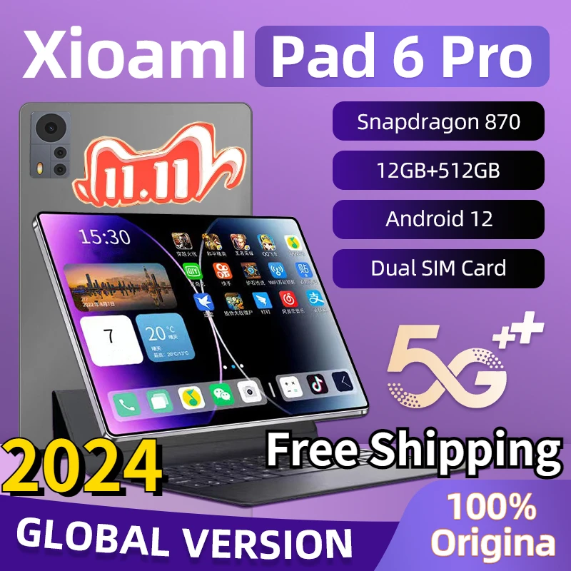 

2024 Original Pad 6 Pro Global Version Tablet PC Snapdragon 870 Octa Core 12GB 512GB Android 12 11 Inch SIM Card 5G Wifi Tablets