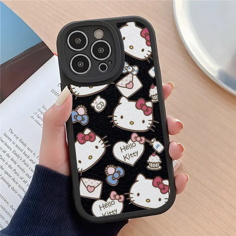

Cartoon Cute Hello Kitty Phone Case For IPhone 14 11 12 13 Pro Max Mini X XR XS 7 8 Plus Lens Protection Painted Upholstered