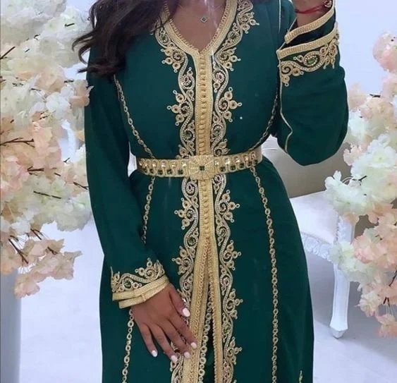 Maxi Dress Kaftan Floral Embroidered Women Fashion Jellaba Muslim Clothing Dubai Long Sleeve Abaya Ladies Evening Dresses