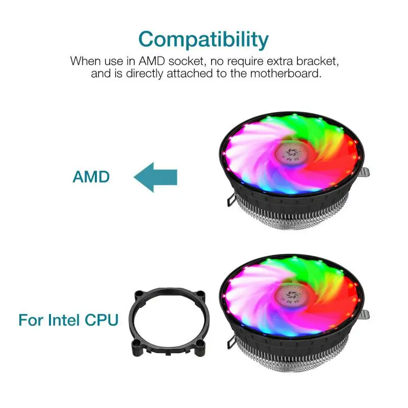 

12v Air Cooling 5 Color Led Cooling Fan Rgb Light Colorful Radiator Cooler Computer Pc 50000h Cpu Fan 20db Mute Slicent 120mm