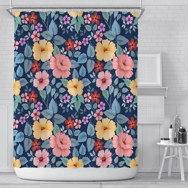 

Креативная занавеска для душа с цветочным принтом, аксессуары для ванной комнаты, водонепроницаемая занавеска с крючками, экран для ванны, украшение для дома в эстетике