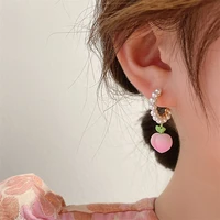 sweet pink peach heart pendant pearl stud earrings for women 2022 new fashion earrings jewelry gift