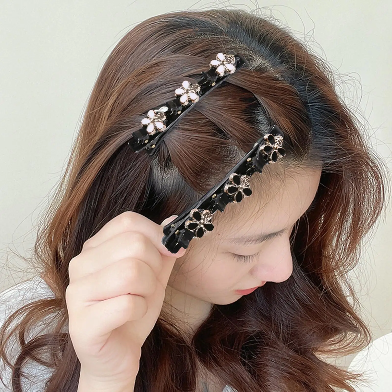 

Sparkling Crystal Stone Braided Hair Clips Flower Rhinestone Fabric Hair Bands for Women Girl Kid Hairstyle Tool Hair Accessorie