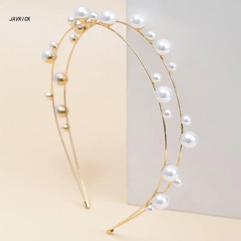 

Elegant Pearls Headband Princess Tiara Headpieces for Pageant Prom Party Wedding Bride for Evening Dress