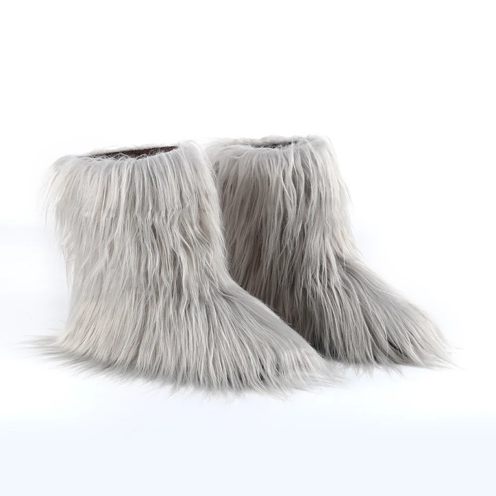 2022 Women Winter Snow Boots Outdoor Faux Wool Boots Luxury Furry Curly Fur Boots Woman Plush Warm Platform Shoes Large Size 44