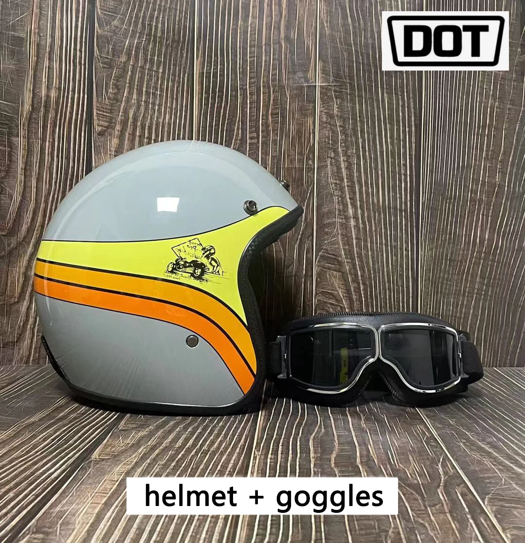 DOT approved retro motorcycle helmet + goggles casco 3/4 open face helmet cafe racer helmet chopper helmet capacete