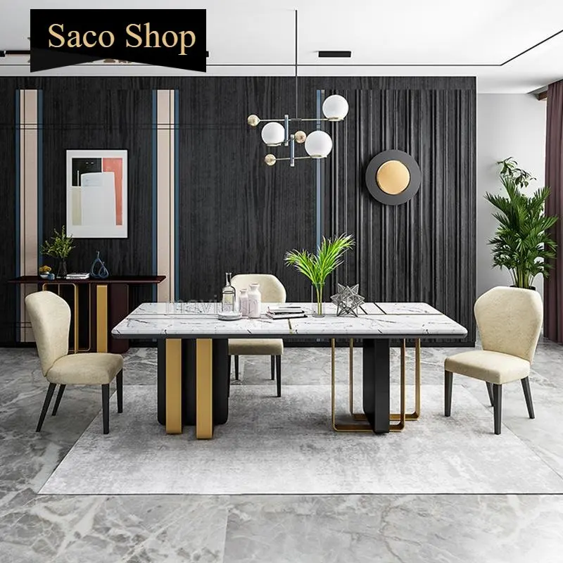 

Nordic Luxury Style Modern Minimalist Household Rectangular Small Apartment Solid Wood Marble Muebles Dining Table For Kitchen