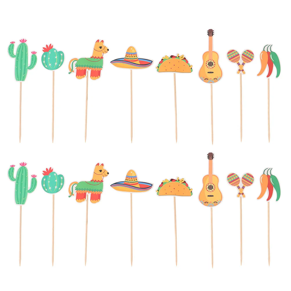 

16pcs Carnival Cake Inserting Decor Cartoon Mexican Style Cake Ornaments
